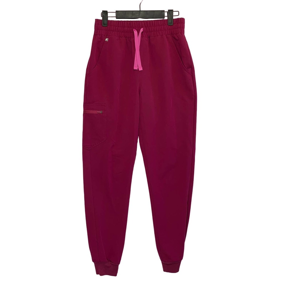 Figs Women's Cropped Pants in Burgundy with Pink Drawstring